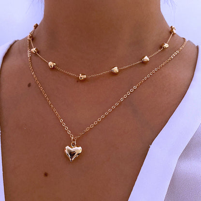 Gold Double Layer Heart Pendant Necklace