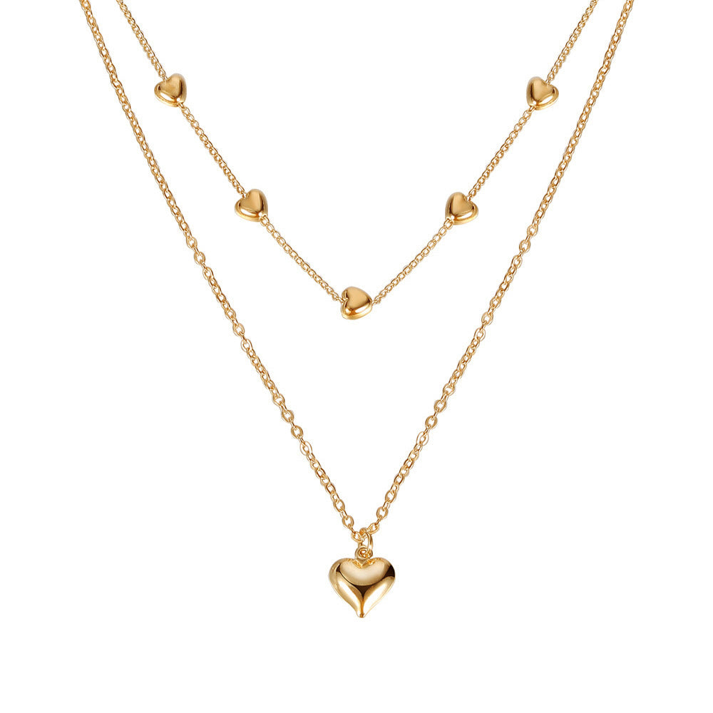 Gold Double Layer Heart Pendant Necklace