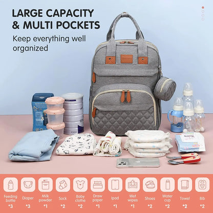 3-in-1 Diaper Bag: Foldable Baby Bed, USB Charging, Waterproof Travel Backpack